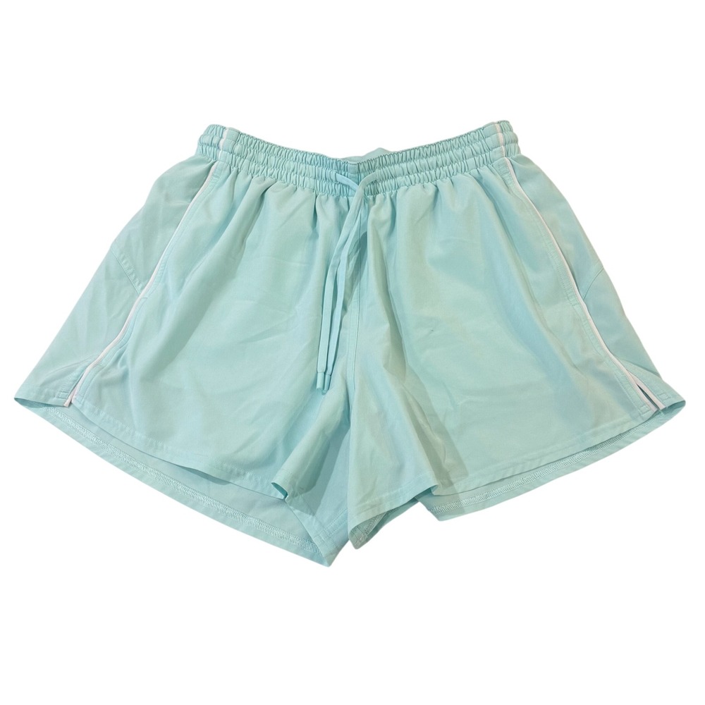 Lululemon Track That Mid Rise Shorts Women 4 Aqua Blue 3in Inseam Lined‎ Pockets